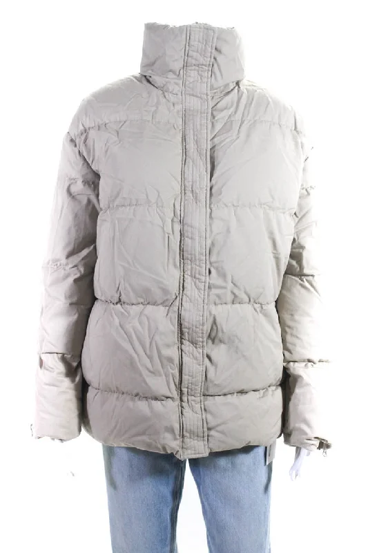 Curated Womens Full Zipper Puffer Jacket Sand Beige Cotton Cotton Jacket Linen Jacket Terry Jacket
