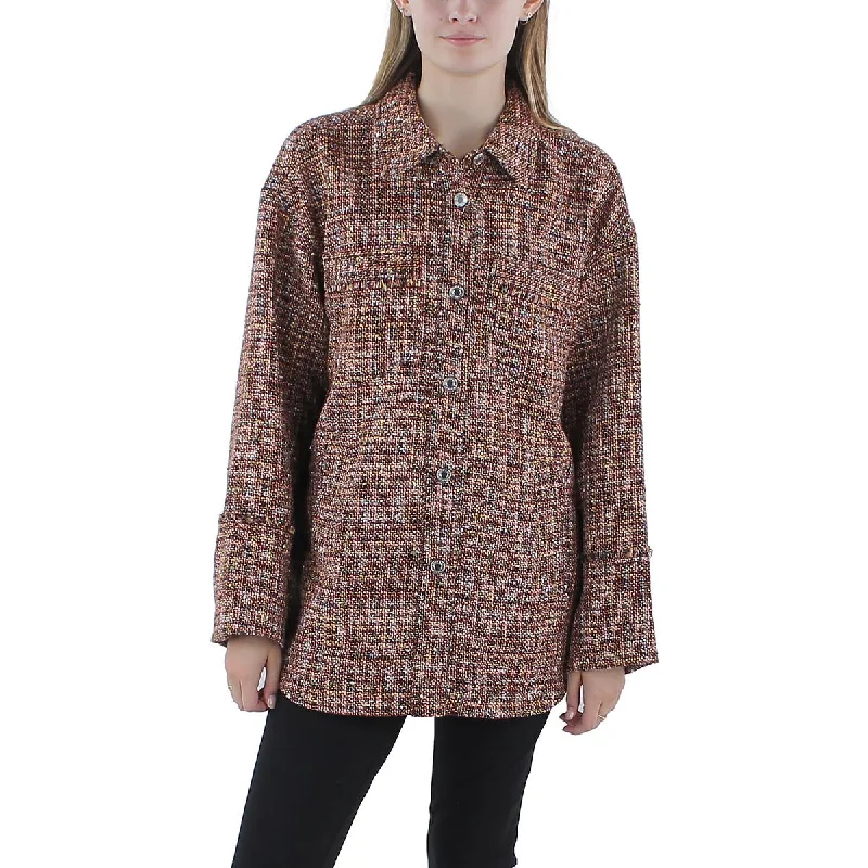 Derek Lam 10 Crosby Womens Aaliyah Tweed Metallic Shirt Jacket Fleece Jacket Down Jacket Parka Derek Lam 10 Crosby Womens Aaliyah Tweed Metallic Shirt Jacket Fleece Jacket Down Jacket Parka