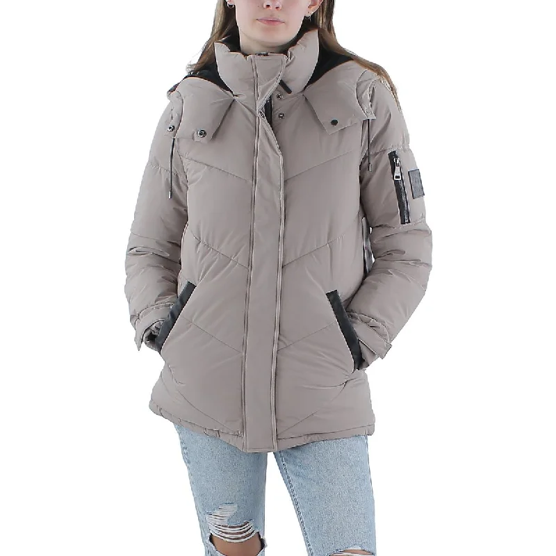 DKNY Jeans Womens Faux Leather Trim Heavy Puffer Jacket Quilted Jacket Puffer Jacket Insulated Jacket DKNY Jeans Womens Faux Leather Trim Heavy Puffer Jacket Quilted Jacket Puffer Jacket Insulated Jacket
