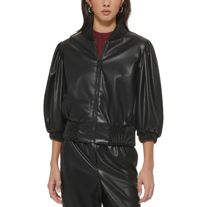 DKNY Womens Faux Leather Short Bomber Jacket Rayon Jacket Velvet Jacket Corduroy Jacket