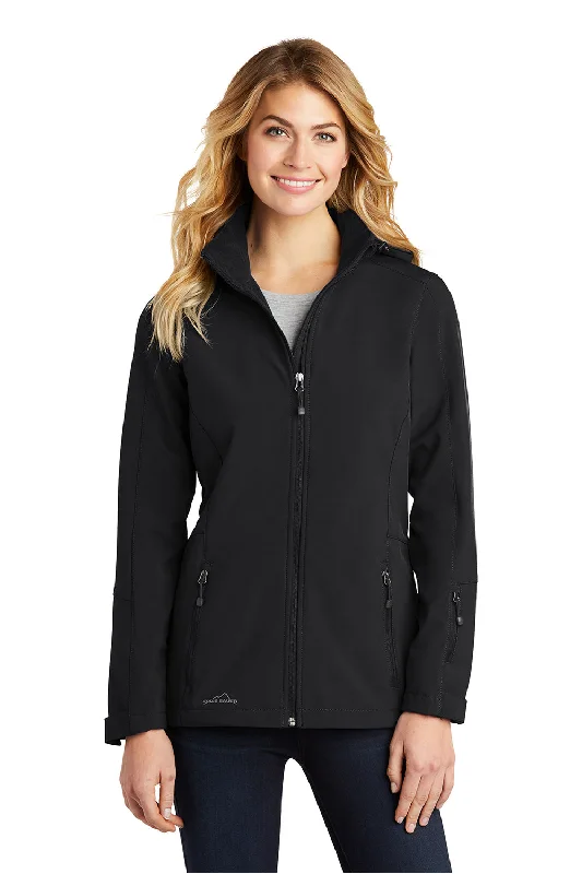 Eddie Bauer Womens Water Resistant Full Zip Hooded Jacket - Black Zip Front Button Front Snap Front