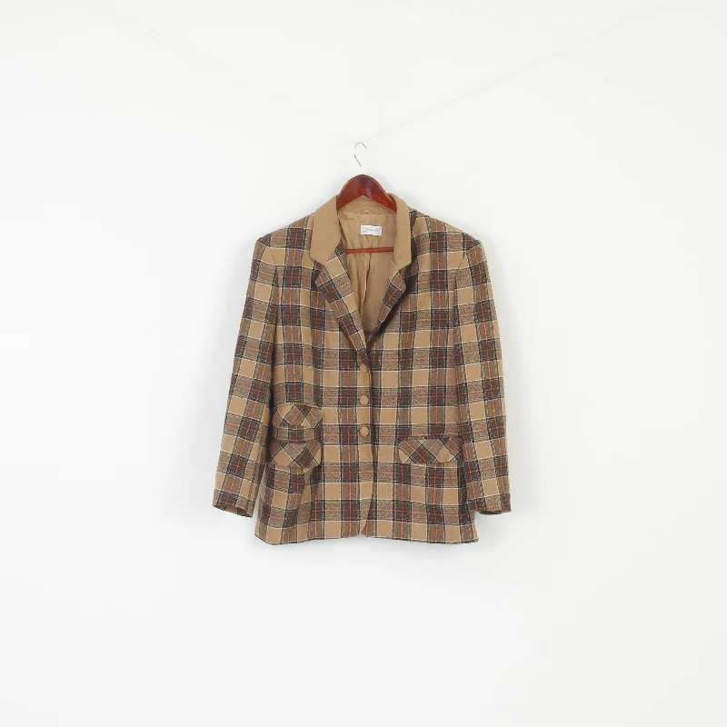 Giorgia Netti Women 18 44 L Blazer Brown Check Wool Vintage Made in Italy Jacket Fleece Jacket Down Jacket Parka