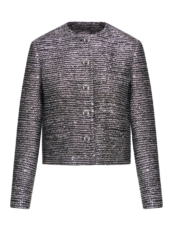 STRIPED TWEED LAMÉ JACKET Plaid Jacket Tartan Jacket Houndstooth Jacket