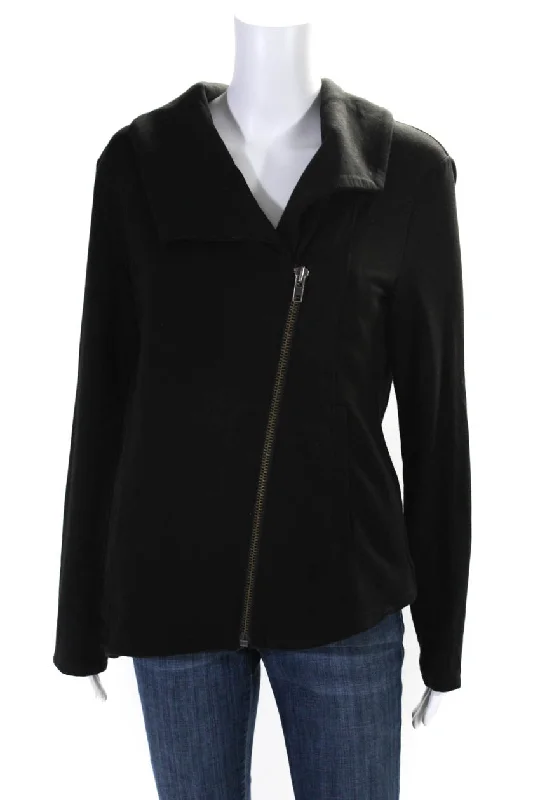 Helmut Lang Womens Asymmetric Zip V Neck Jacket Black Satin Jacket Silk Jacket Chiffon Jacket