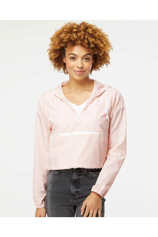 Independent Trading Co. Womens Water Resistant 1/4 Zip Crop Hooded Windbreaker Jacket - Blush Pink - NEW Appliqued Jacket Beaded Jacket Sequined Jacket Independent Trading Co. Womens Water Resistant 1/4 Zip Crop Hooded Windbreaker Jacket - Blush Pink - NEW Appliqued Jacket Beaded Jacket Sequined Jacket