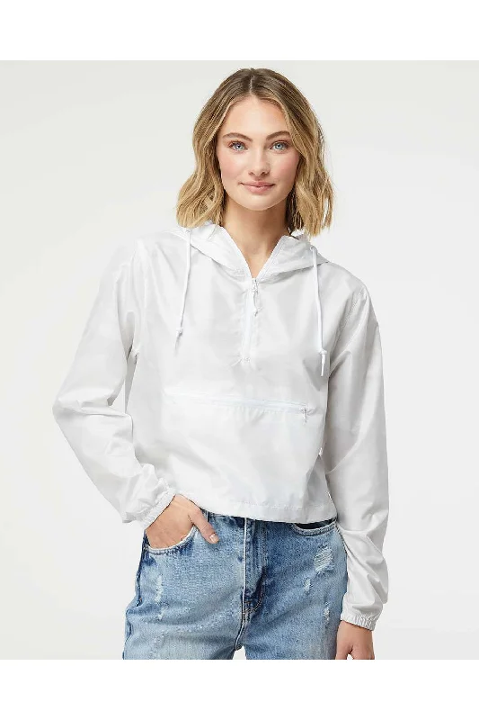 Independent Trading Co. Womens Water Resistant 1/4 Zip Crop Hooded Windbreaker Jacket - White Camo - NEW Faux Fur Jacket Real Fur Jacket Shearling Jacket
