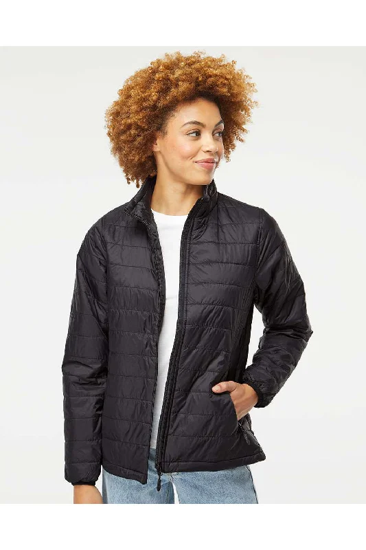 Independent Trading Co. Womens Wind & Water Resistant Full Zip Puffer Jacket - Black - NEW Hooded Jacket Caped Jacket Shawl Collar Jacket