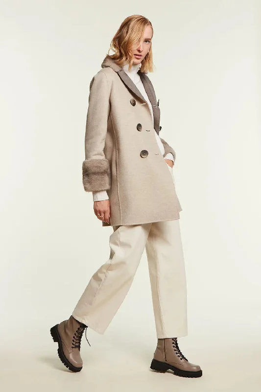 Jacket with mink collar and cuffs Front Pockets Side Pockets Patch Pockets