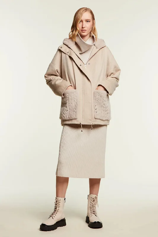 Jacket with mink pockets and hood Zippered Jacket Buttoned Jacket Snapped Jacket