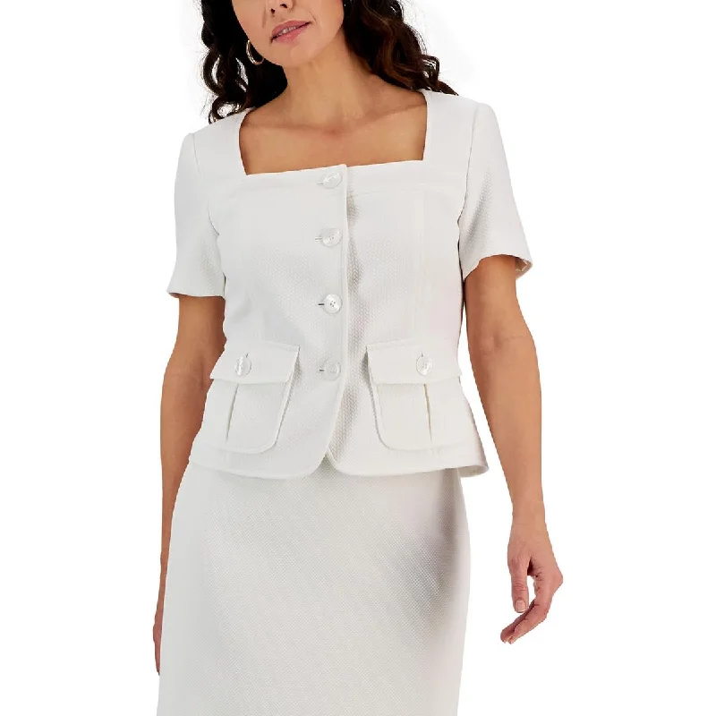 Kasper Womens Short Sleeve Textured Shirt Jacket Lace Jacket Ribbed Jacket Sequined Jacket