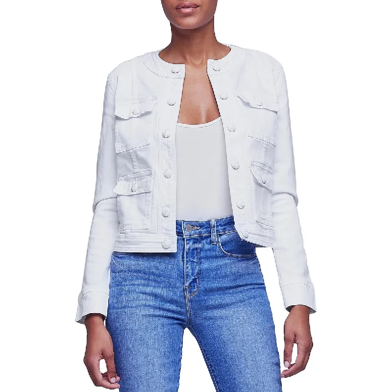 L'Agence Womens Yari Button Cotton Trucker Jacket Knit Jacket Woven Jacket Fleece Jacket