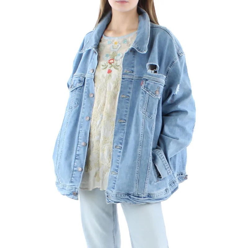 Levi Strauss & Co. Womens Plus Destroyed Denim Trucker Jacket Cardigan Sweater Pullover