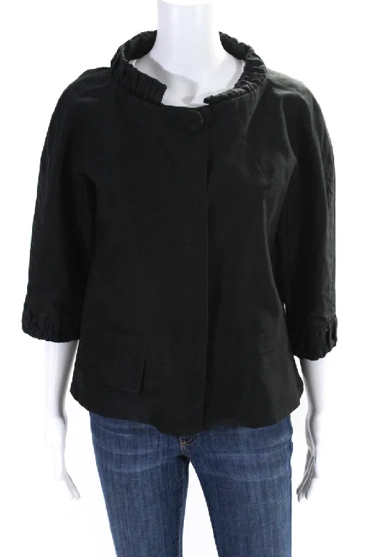 Marc Jacobs Womens Black Cotton Front Pocket Crew Neck 3/4 Sleeve Jacket Elasticated Jacket Padded Jacket Insulated Jacket