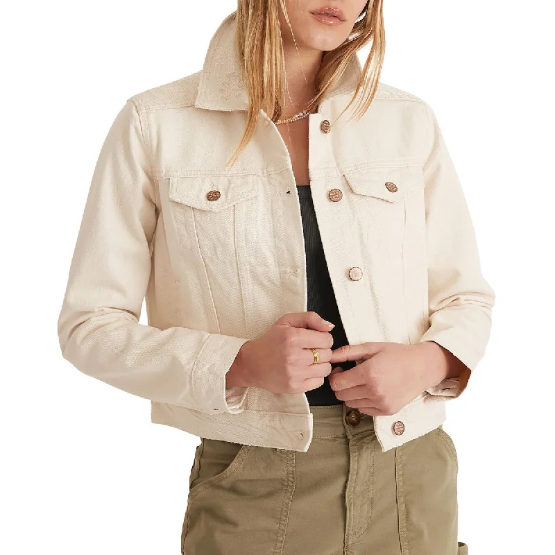 Marine Layer Womens Lightweight Short Denim Jacket Toggled Jacket Drawstring Jacket Belted Jacket
