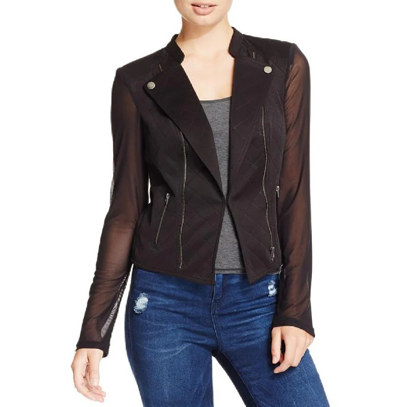 Material Girl Womens Juniors Quitled Short Motorcycle Jacket Mesh Jacket Canvas Jacket Denim Jacket