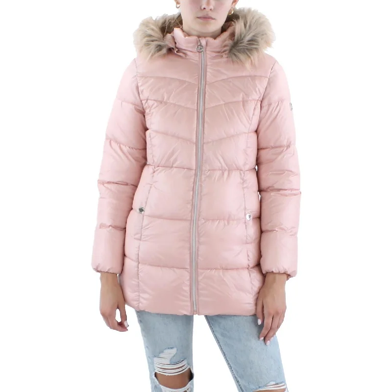 MICHAEL Michael Kors Womens Faux Fur Trim  Puffer Jacket Mesh Jacket Canvas Jacket Denim Jacket