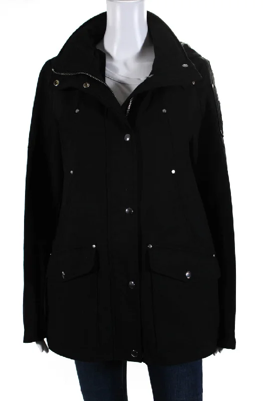 Moose Knuckles Womens Cargo Hooded Jacket Black Cotton Blend Wool Jacket Cashmere Jacket Tweed Jacket
