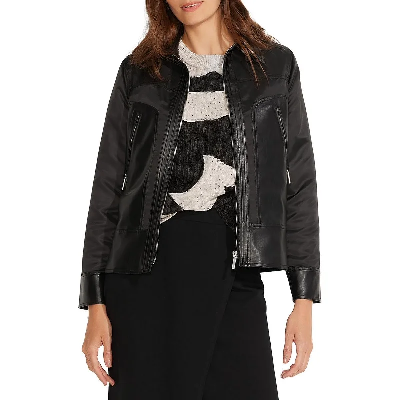 Nic + Zoe Womens   Faux Leather Short Motorcycle Jacket Wool Jacket Cashmere Jacket Tweed Jacket