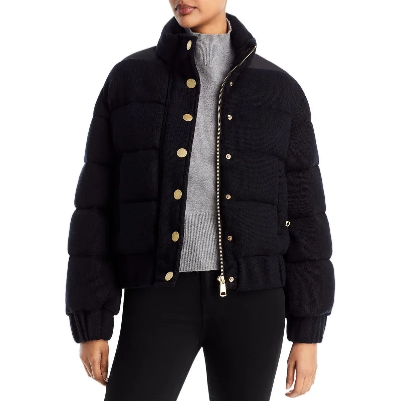 Nicole Benisti Womens Wool Cashmere Puffer Jacket Notch Collar Peter Pan Collar Cowl Neck