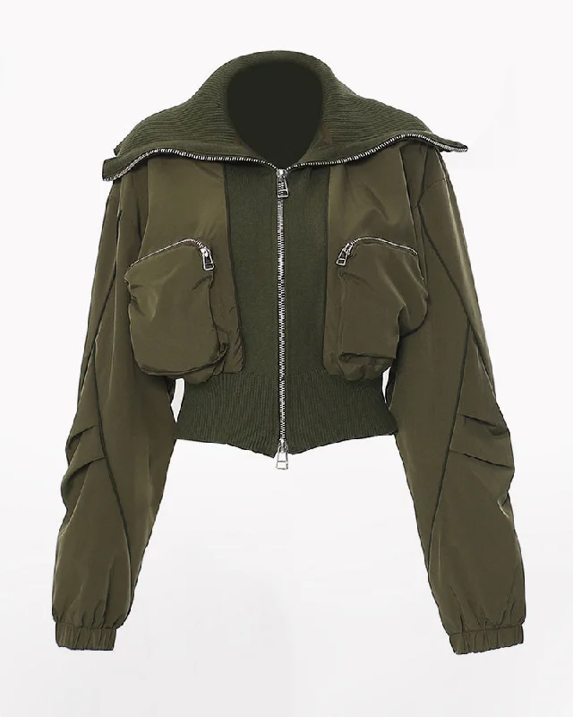 Oversized Collar Multi-pocket Baseball Jacket Hoodie Zip-Up Jacket Button-Up Jacket