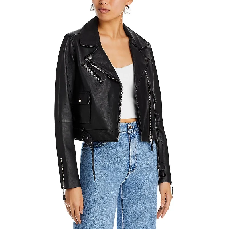 Paige Womens Demetra Faux Leather Heavy Motorcycle Jacket Satin Jacket Silk Jacket Chiffon Jacket