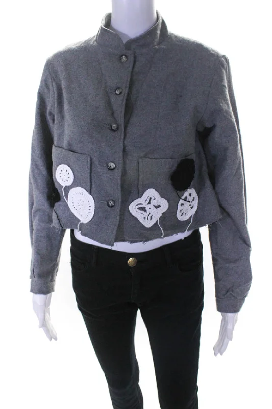 Phos Phoro Womens Cropped Jacket  Grey Marle V-Neck Jacket Boat Neck Jacket Square Neck Jacket