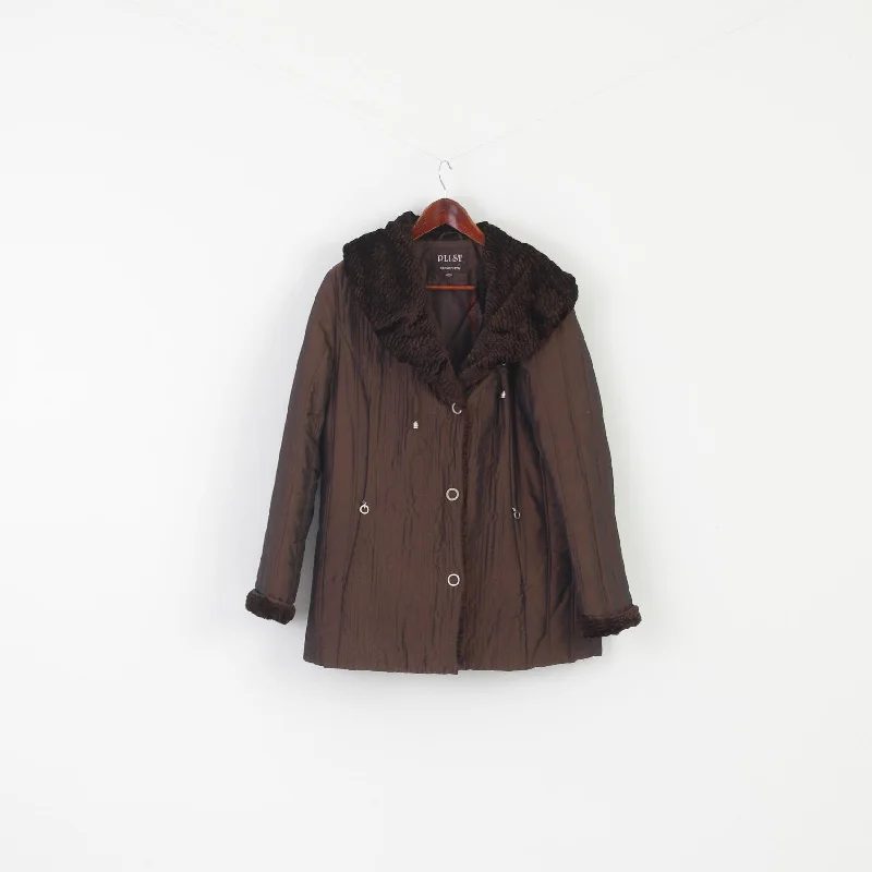 Plist Women 48 50 XL Jacket Brown Shiny Vintage Faux Fur Collar Snap Top Belted Jacket Elasticated Jacket Padded Jacket Plist Women 48 50 XL Jacket Brown Shiny Vintage Faux Fur Collar Snap Top Belted Jacket Elasticated Jacket Padded Jacket
