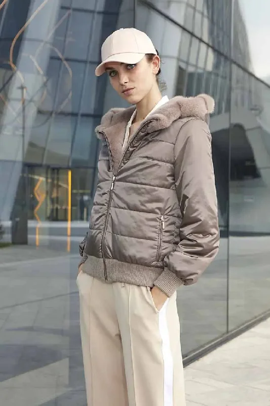 Puffer jacket with fur hood Print Jacket Jacquard Jacket Patchwork Jacket