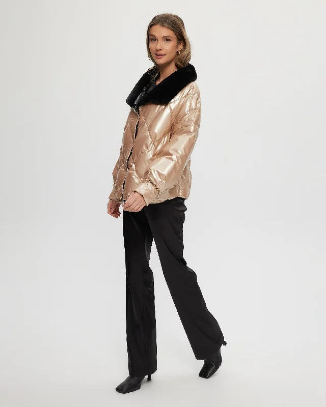 Quilted Jacket with Select Shearling Lamb Collar Jacket Blazer Coat