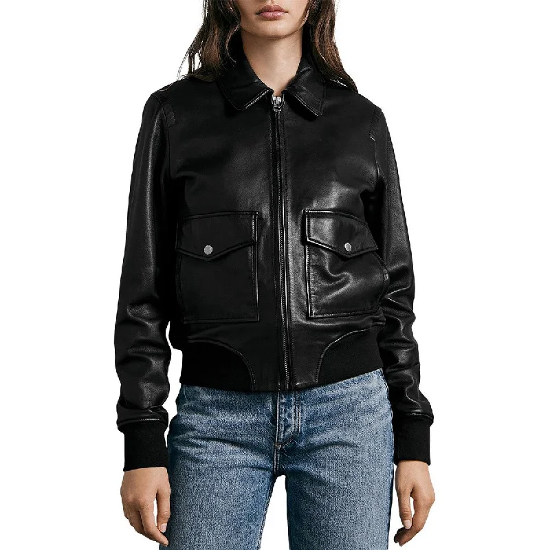Rag & Bone Womens Andrea Moto Cold Weather Leather Jacket Fleece Fabric Down Fabric Feather Fabric