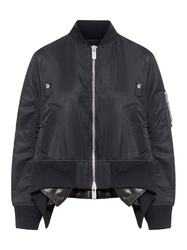 SACAI ASYMMETRICAL TWILL BOMBER JACKET Zip Front Button Front Snap Front