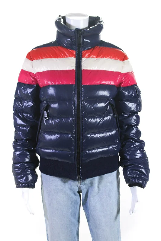 SAM. Womens Colorblock Print Turtleneck Full Zip Puffer Jacket Multicolor Cotton Jacket Linen Jacket Terry Jacket