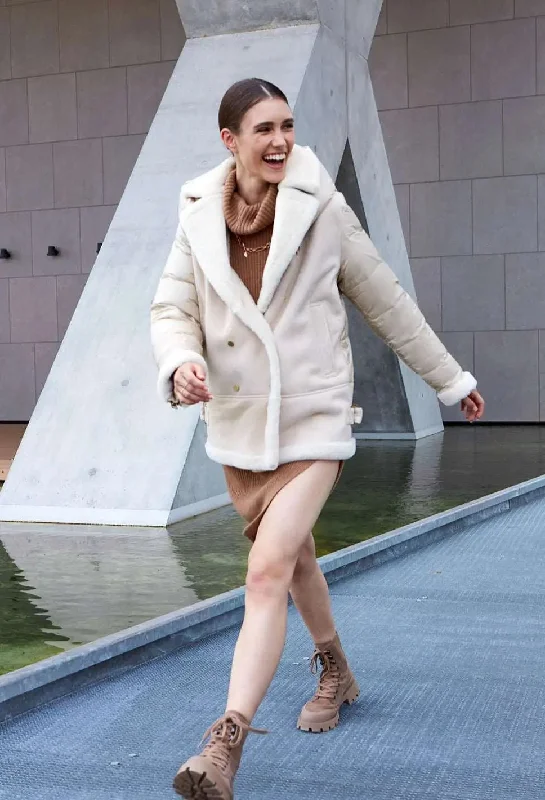 Shearling jacket with down inserts Boat Neck Shawl Collar Notched Collar