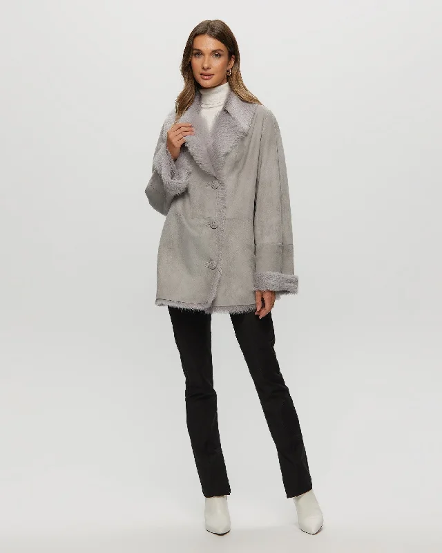 Shearling Lamb Jacket with Toscana Lamb Collar and Cuffs Nylon Jacket Polyester Jacket Spandex Jacket
