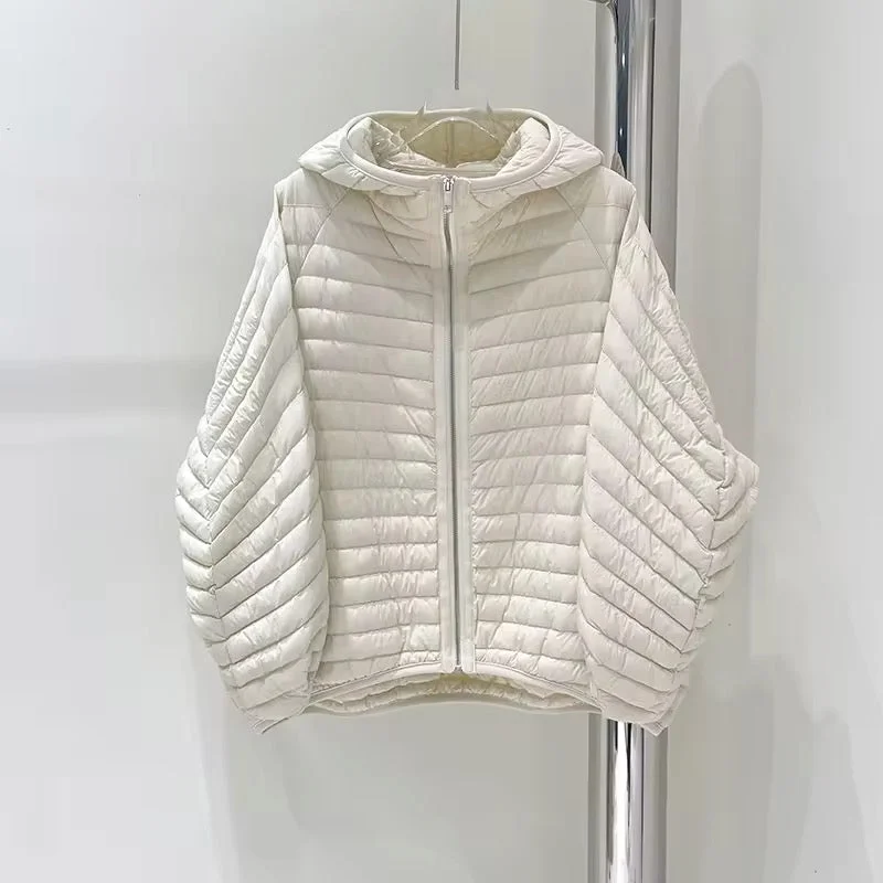 Stay Cozy in Style: Lightweight Duck Down Autumn Jacket with Hood. Women's plus size jacket Stand-Up Collar Roll-Neck Collar Turtle Neck