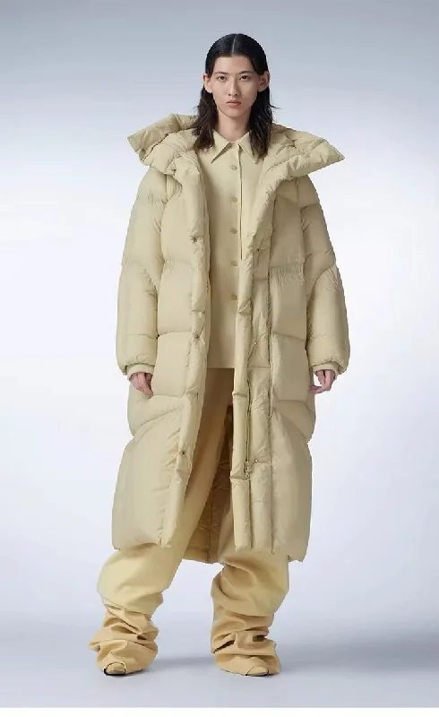 Stay Cozy in Style: Long Women's Duck Down Hooded Jacket Front Pockets Side Pockets Patch Pockets