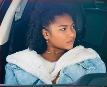 The Equalizer 2021 Laya DeLeon Hayes Fur Denim Jacket One-Shoulder Jacket Off-the-Shoulder Jacket Asymmetrical Jacket