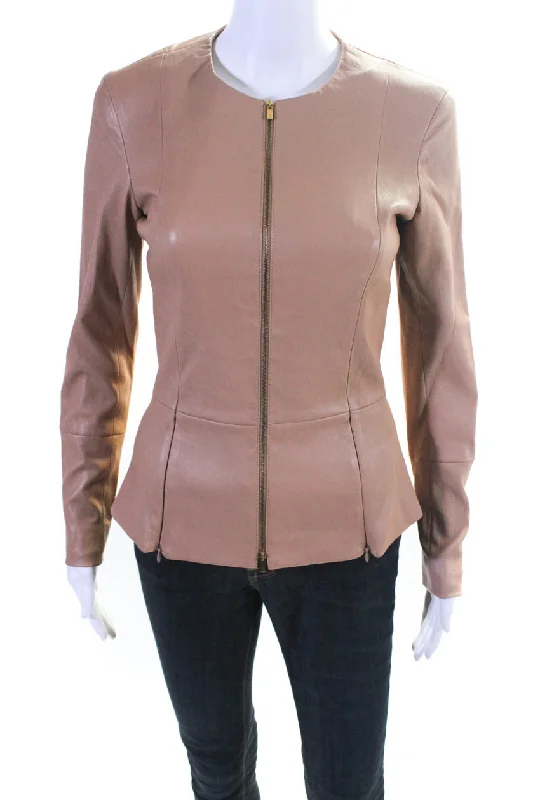 The Row Womens Front Zip Long Sleeve Crew Neck Leather Jacket Brown Anorak Shell Jacket Lightweight Jacket The Row Womens Front Zip Long Sleeve Crew Neck Leather Jacket Brown Anorak Shell Jacket Lightweight Jacket