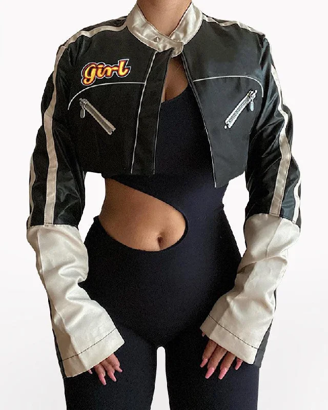 Try Everything Street PU Crop Jacket Tailored Jacket Straight Jacket A-Line Jacket