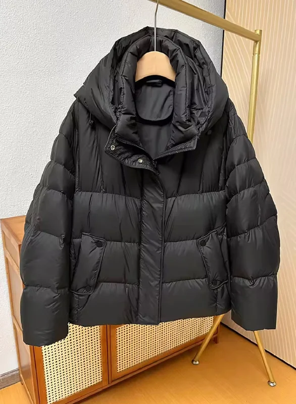 Ultimate Comfort: Women's Hooded Duck Down Jacket Lace Jacket Ribbed Jacket Sequined Jacket