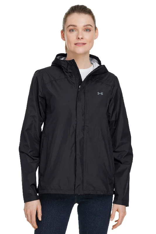 Under Armour Womens Cloudstrike 2.0 Waterproof Full Zip Hooded Jacket - Black Nylon Fabric Polyester Fabric Spandex Fabric