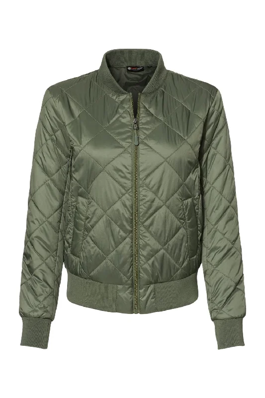 Weatherproof Womens HeatLast Quilted Packable Wind & Water Resistant Full Zip Bomber Jacket - Olive Grey - NEW Hoodie Zip-Up Jacket Button-Up Jacket