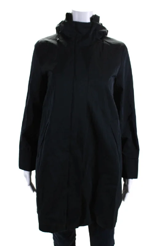 Weekend Max Mara Womens Navy Removable Hood Full Zip Long Sleeve Jacket Faux Fur Jacket Real Fur Jacket Shearling Jacket