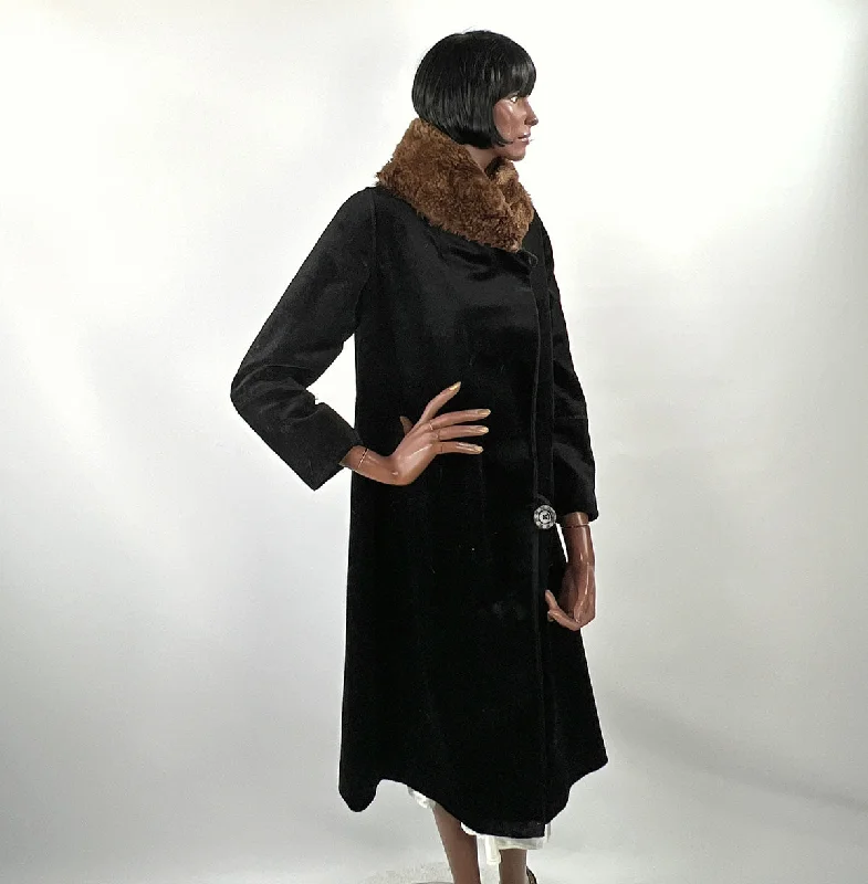 20s Cocoon Coat Mohair Plush Fur Collar Women's Vintage M/L VFG Elegant Cape Blazer