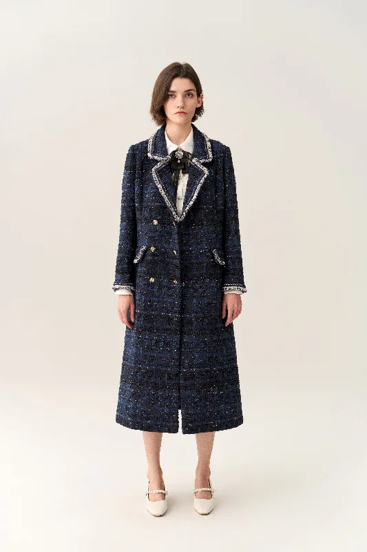 Notched-lapel Double-breasted Maxi Coat Open-Knit Duster Coat