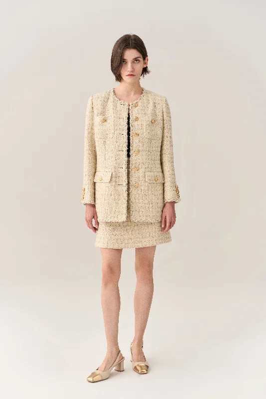 Lurex Stripped Braid-trim A-line Midi Coat Pastel Wool Peacoat