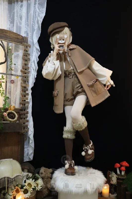 Baozizhu~Detective Goose~Autumn Winter Lolita Cape Retro Cute Woolen Lolita Coat Bold Color Block Coat