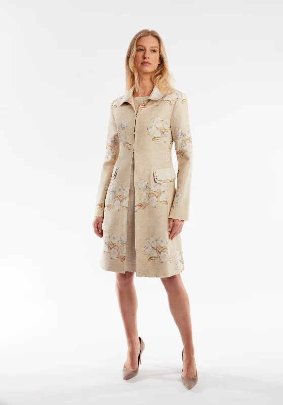 Campbell Coat | Jean Oyster Floral Linen Collared Pea Coat