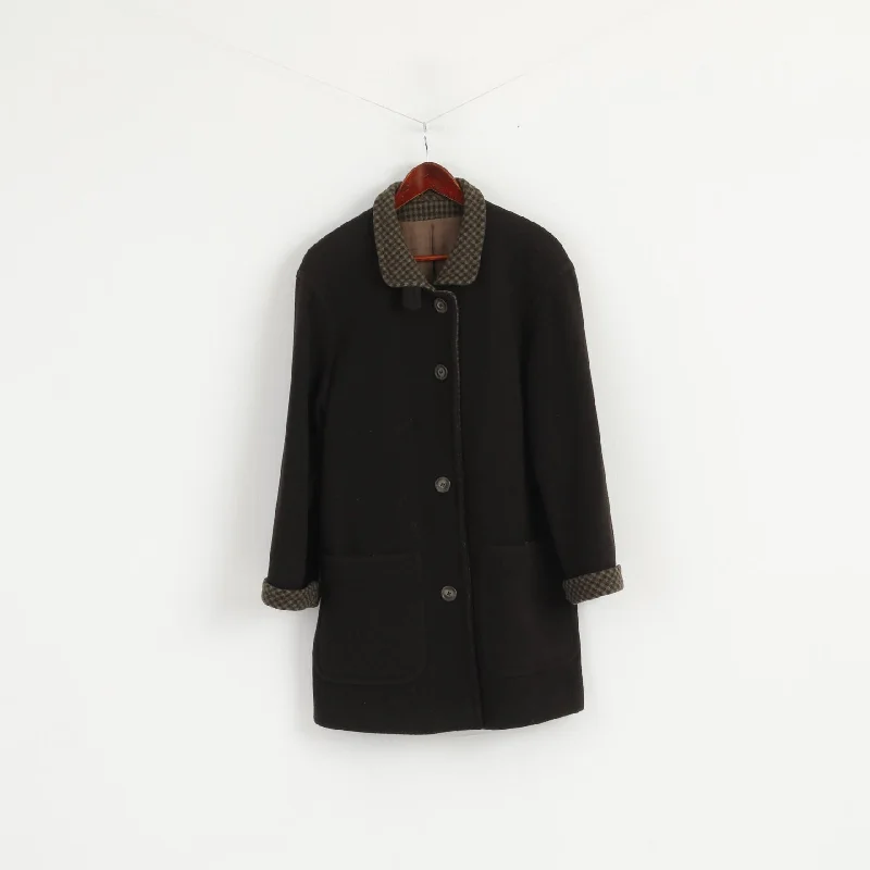 AZ Modell Women 40 Coat Brown Wool Cashmere Quality Single Breasted Classic Top Sporty Zip-Up Jacket