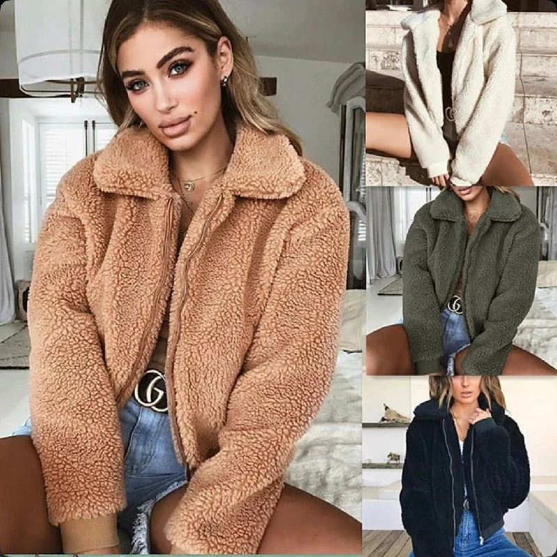 Short Zipper Teddy Coats Casual Denim Jacket